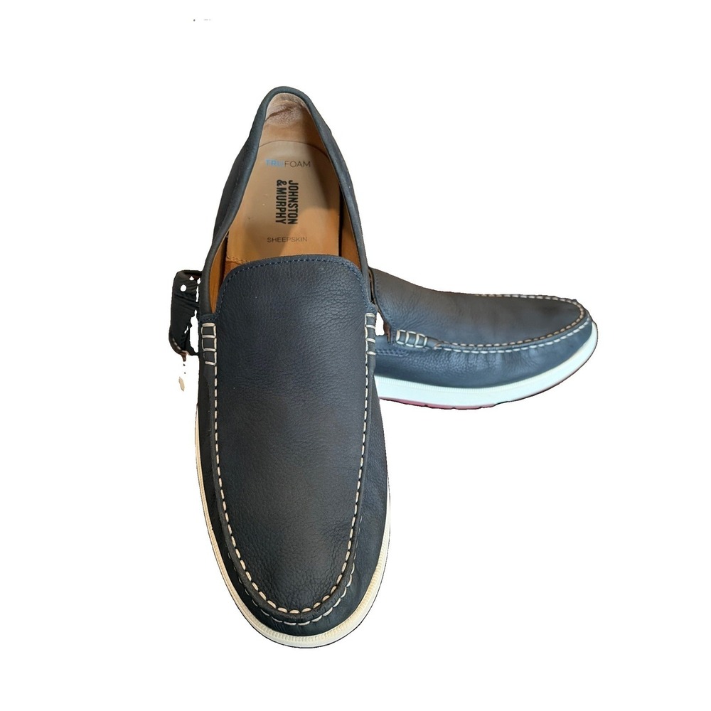 Johnston & Murphy Men's Navy Bower Navy Venetian Boat Shoes Nubuck 14M (C6)